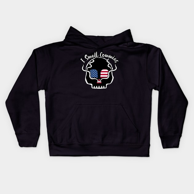 I Smell Commies, USA Flag Skull Kids Hoodie by Redmanrooster